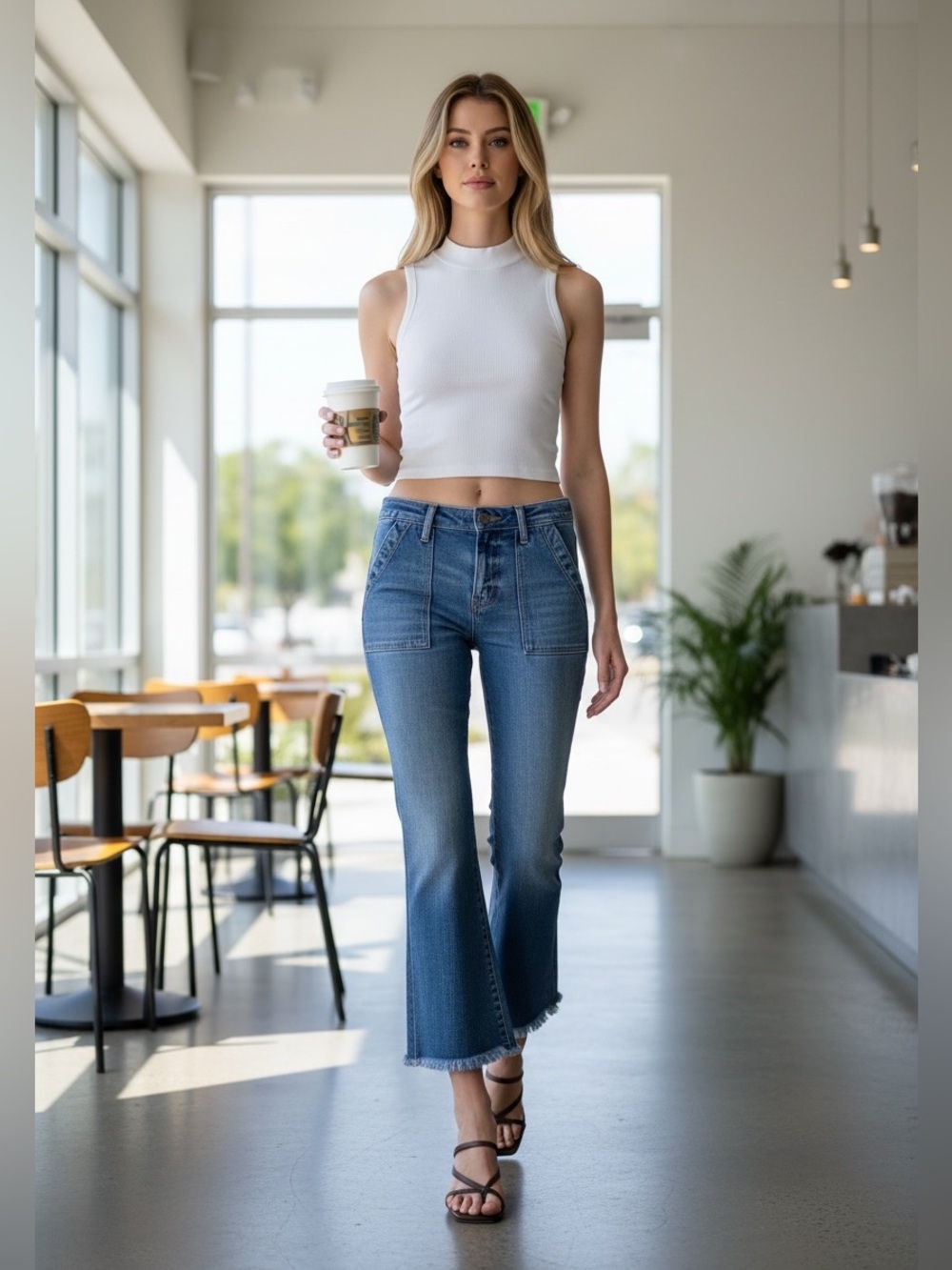 HIDDEN JEANS Happi Cargo Crop Flare Frayed Raw Hem Medium Wash Denim Size 26